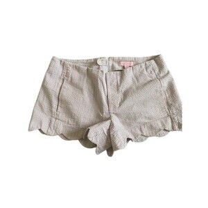Lilly Pulitzer Women's Size‎ 2 Buttercup Blue/Pink Seersucker Shorts Scallop Hem
